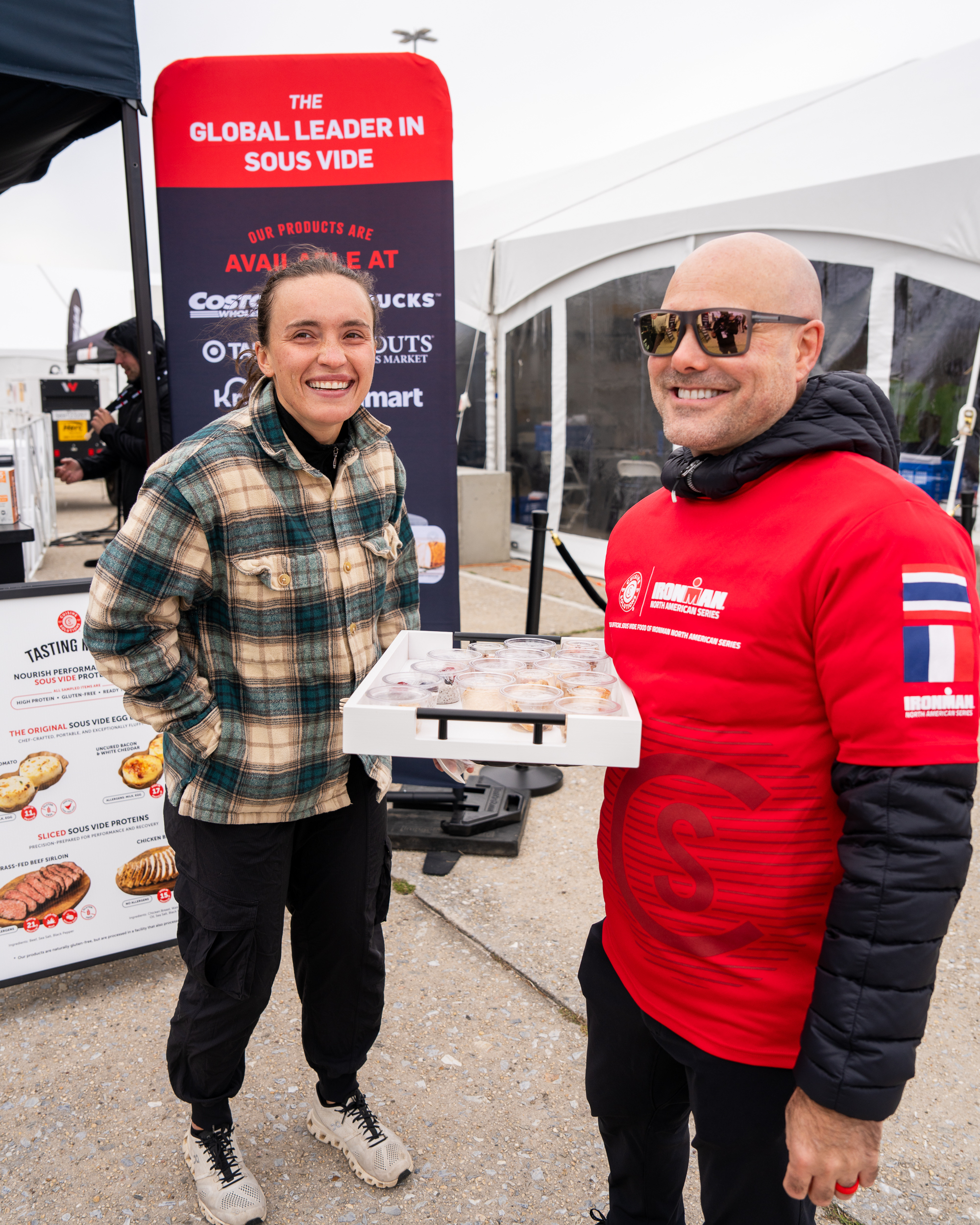 Triathletes enjoying recovery meals prepared by Cuisine Solutions