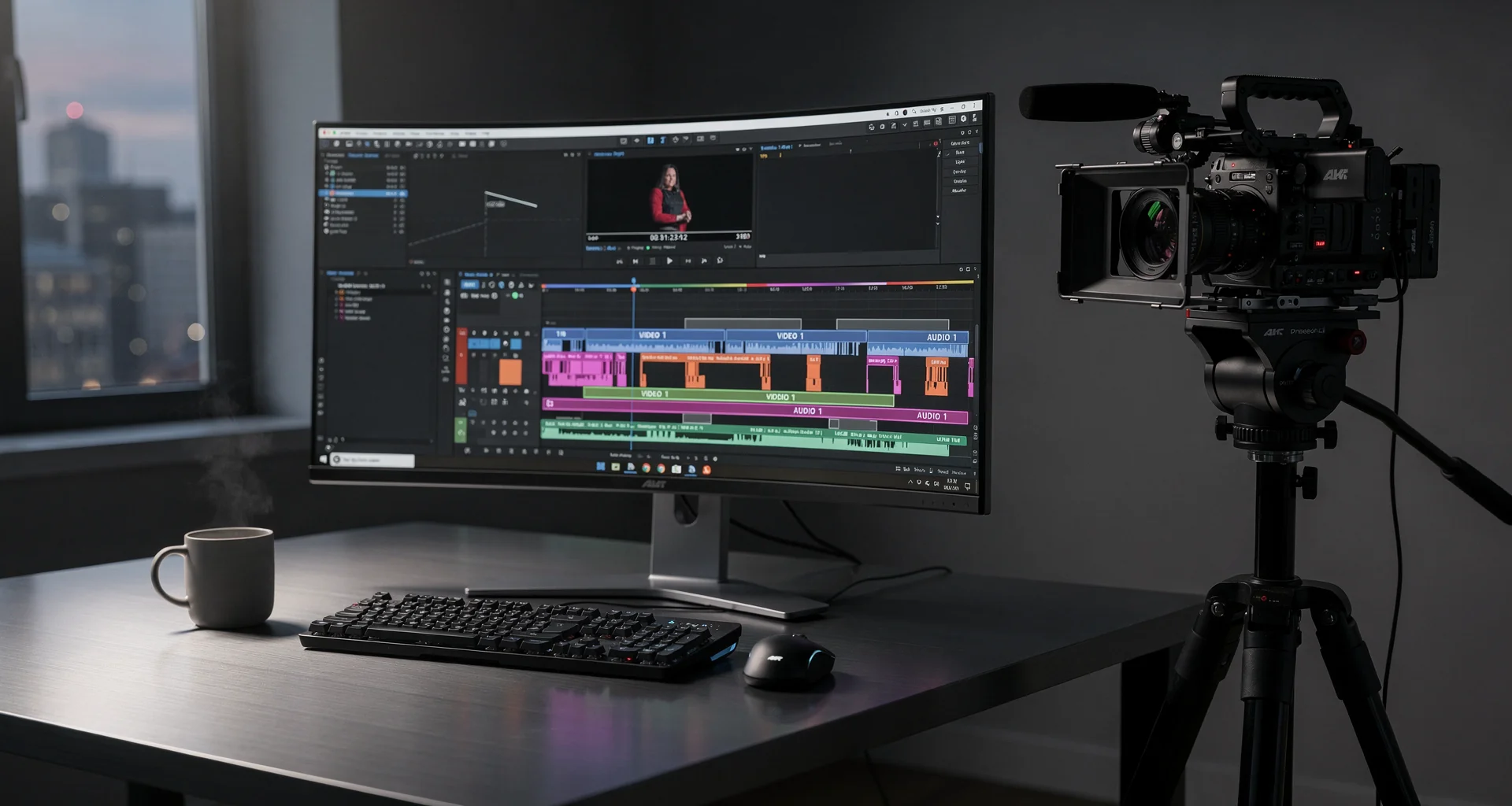 Video editing timeline creating vertical short form promo clips